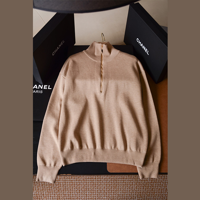 chanel metiers d'art half zip stand collar knit sweater